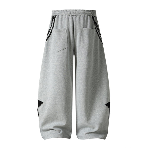 Color-Blocked Star Patchwork Sweatpants with Drawstring Waist and Rivet Decoration, Loose Fit Slimming Girl Pants