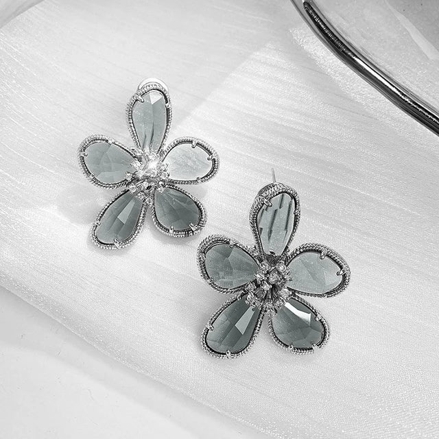 Fashion Crystal Flowers Stud Earrings for Women Trendy Europe Korean Exaggerated Personality Jewelry