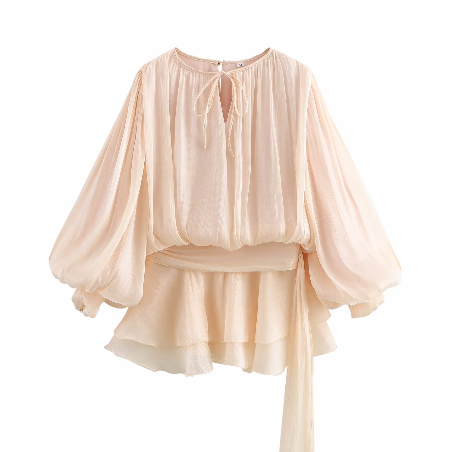 Pure Desire Wind Bubble Sleeve Ruffle Folded Dress