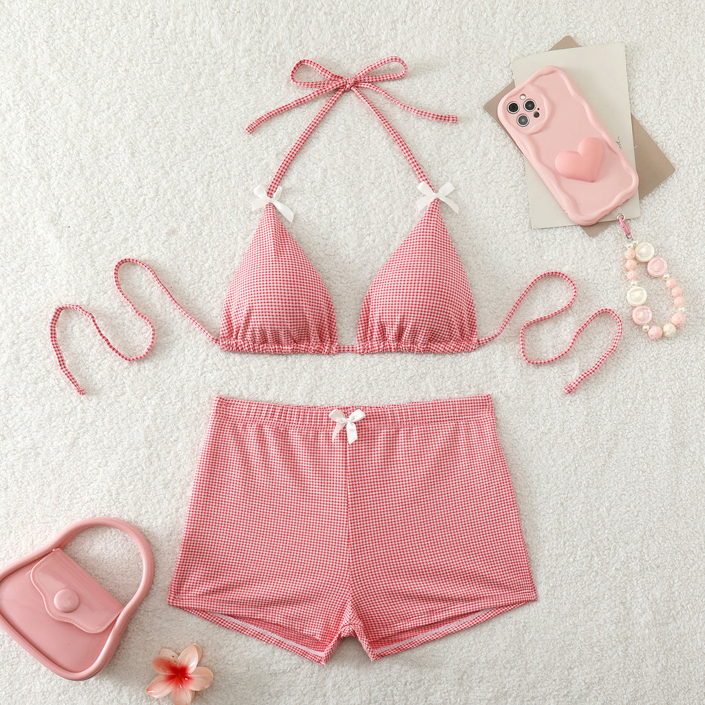 High waisted boxer shorts bikini swimsuit