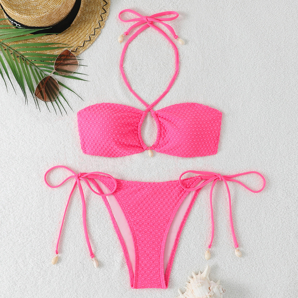 Split swimsuit women gather in solid color bikini
