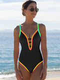 Color blocking swimsuit women's lace up bikini