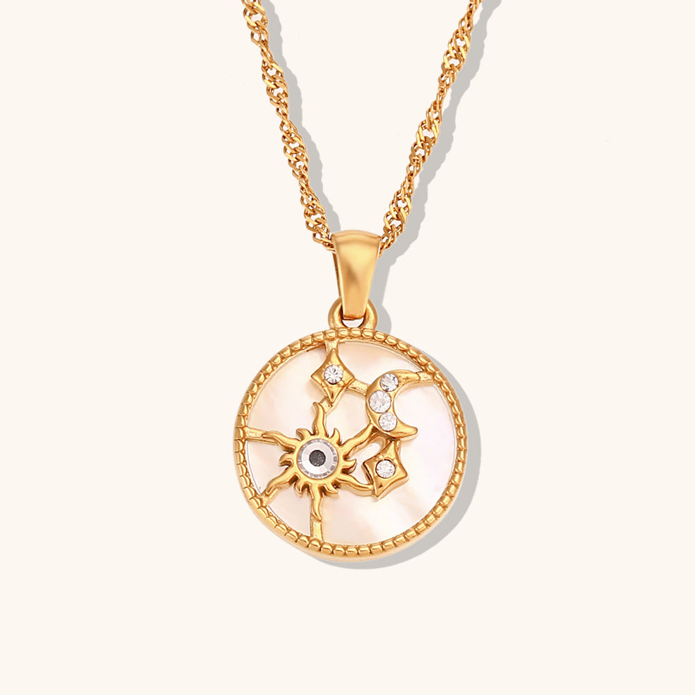 Pendant necklace women's line sun moon stars shells round necklace