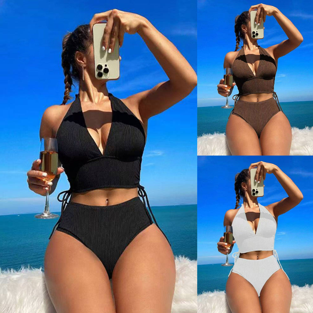 Lace up Pit Bar Bikini Split Swimsuit