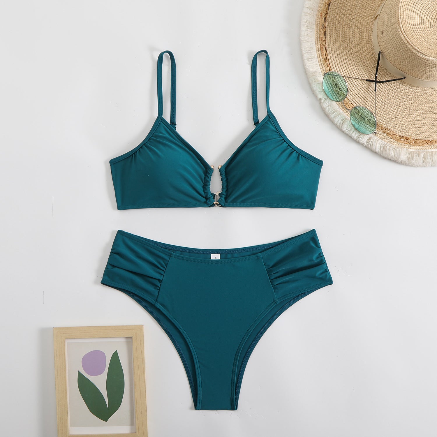 Solid color triangle bikini swimsuit