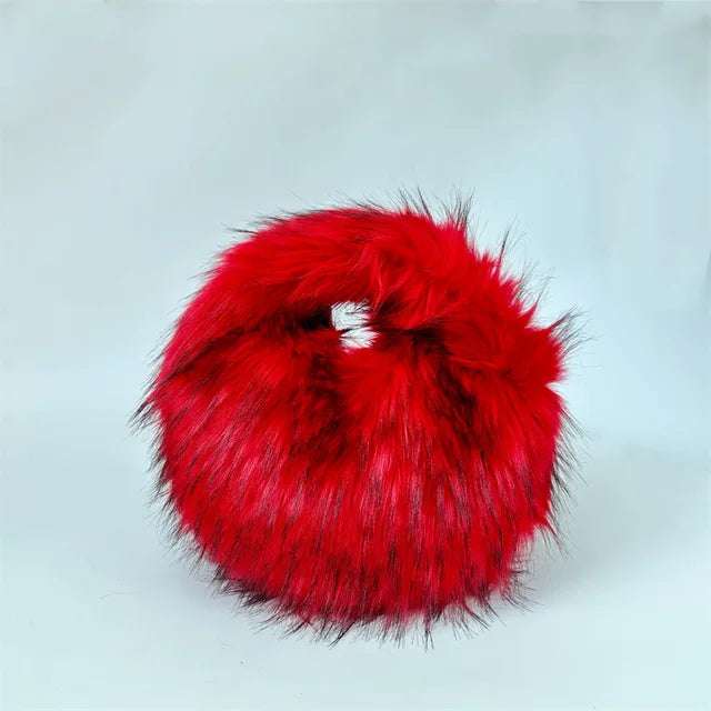 Fashion Soft Faux Fur Women Handbags Designer Y2K Long Plush Lady Hand Bags Luxury Round Clutch Bag Fluffy Female Purse