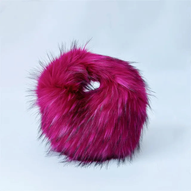 Fashion Soft Faux Fur Women Handbags Designer Y2K Long Plush Lady Hand Bags Luxury Round Clutch Bag Fluffy Female Purse