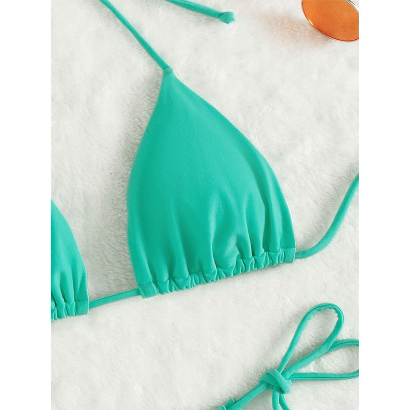 Solid Color Sleeveless Backless  Bikini Swimwear