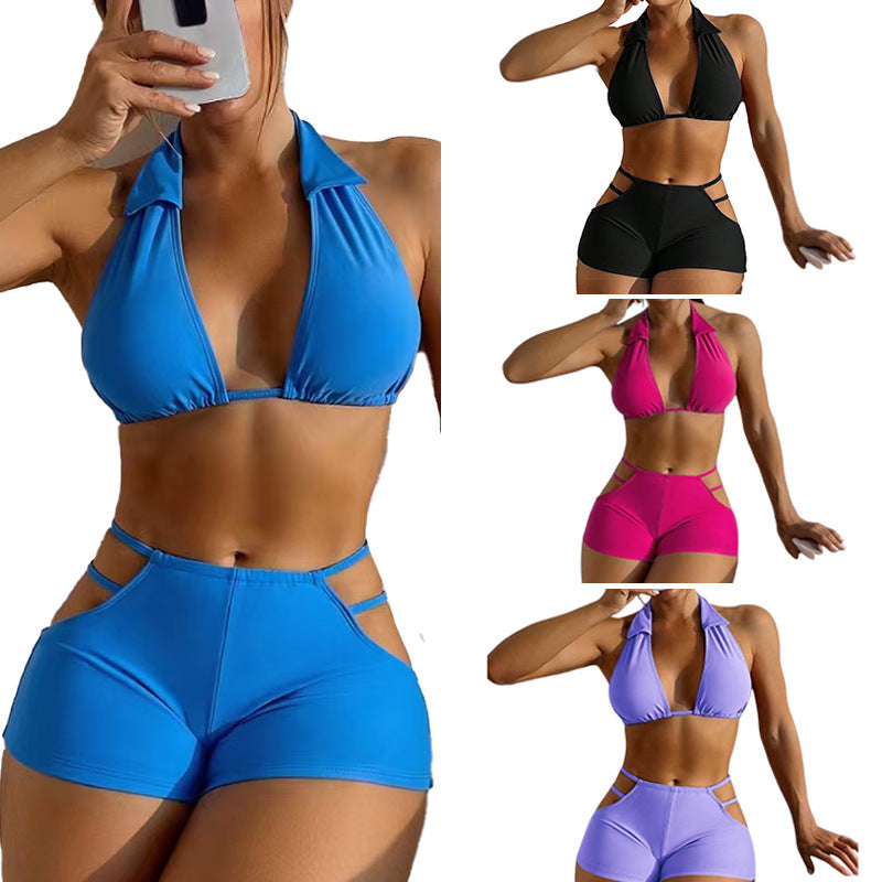 High waisted hollowed out bikini swimsuit for women