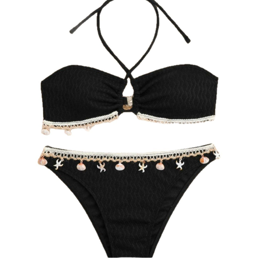 Hanging neck tassel pendant bikini swimsuit for women