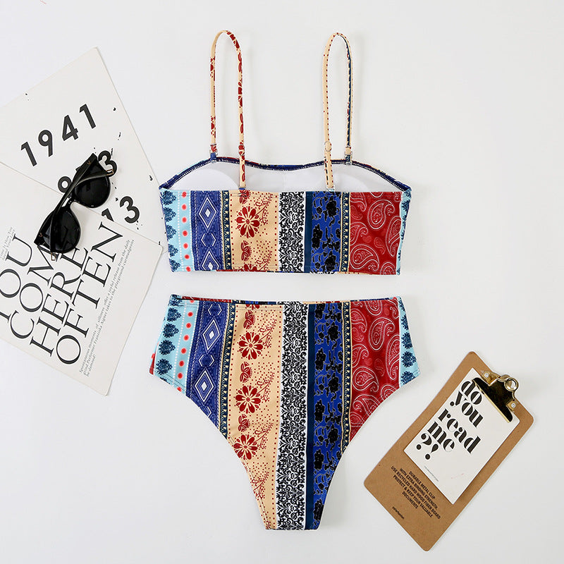 High waisted triangle suspender bikini