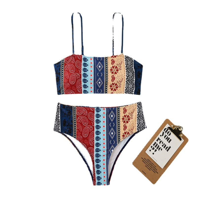 High waisted triangle suspender bikini