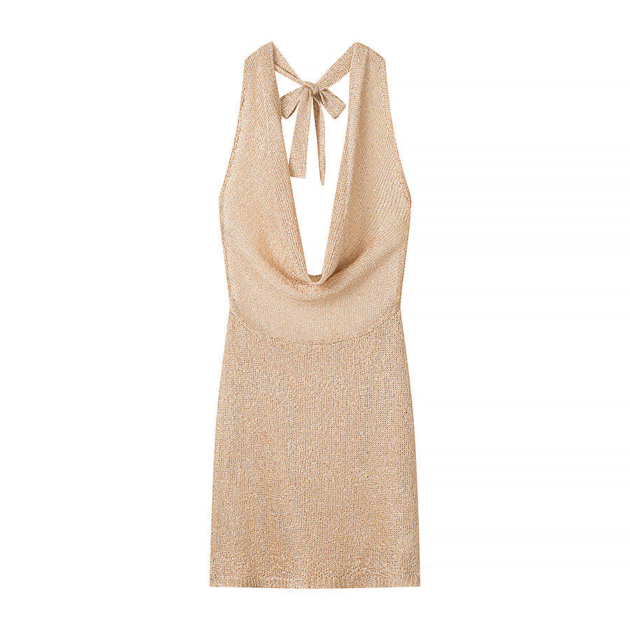 Spicy girl hanging neck V-neck sequined dress