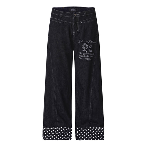 Cartoon embroidery polka dot denim pants