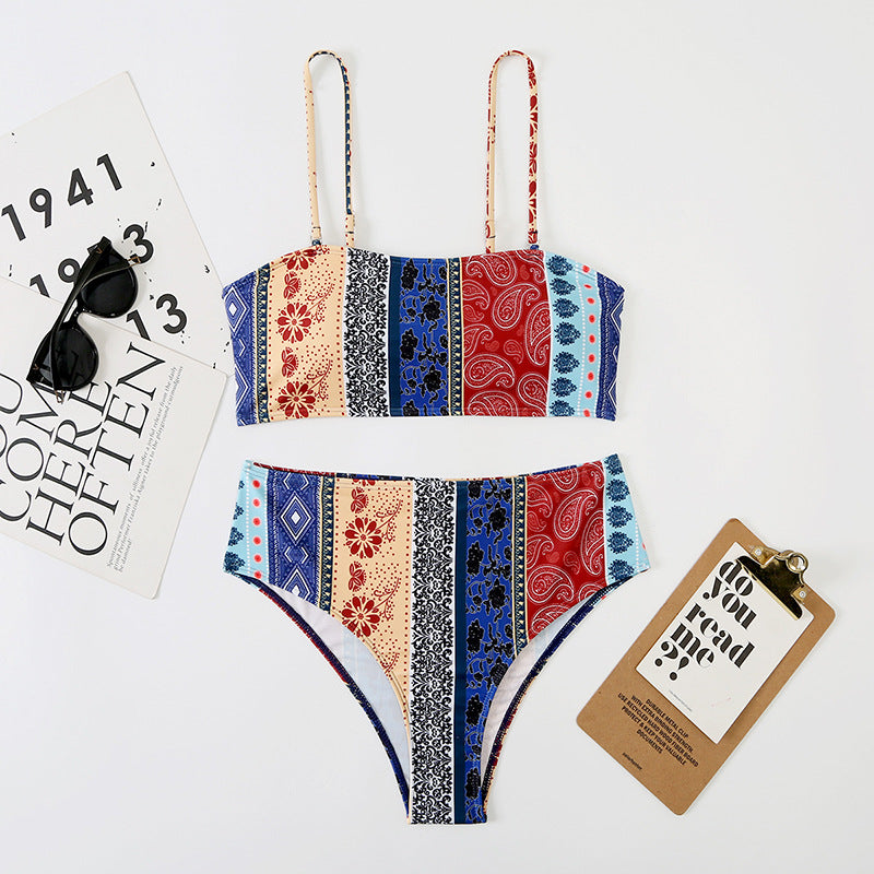 High waisted triangle suspender bikini