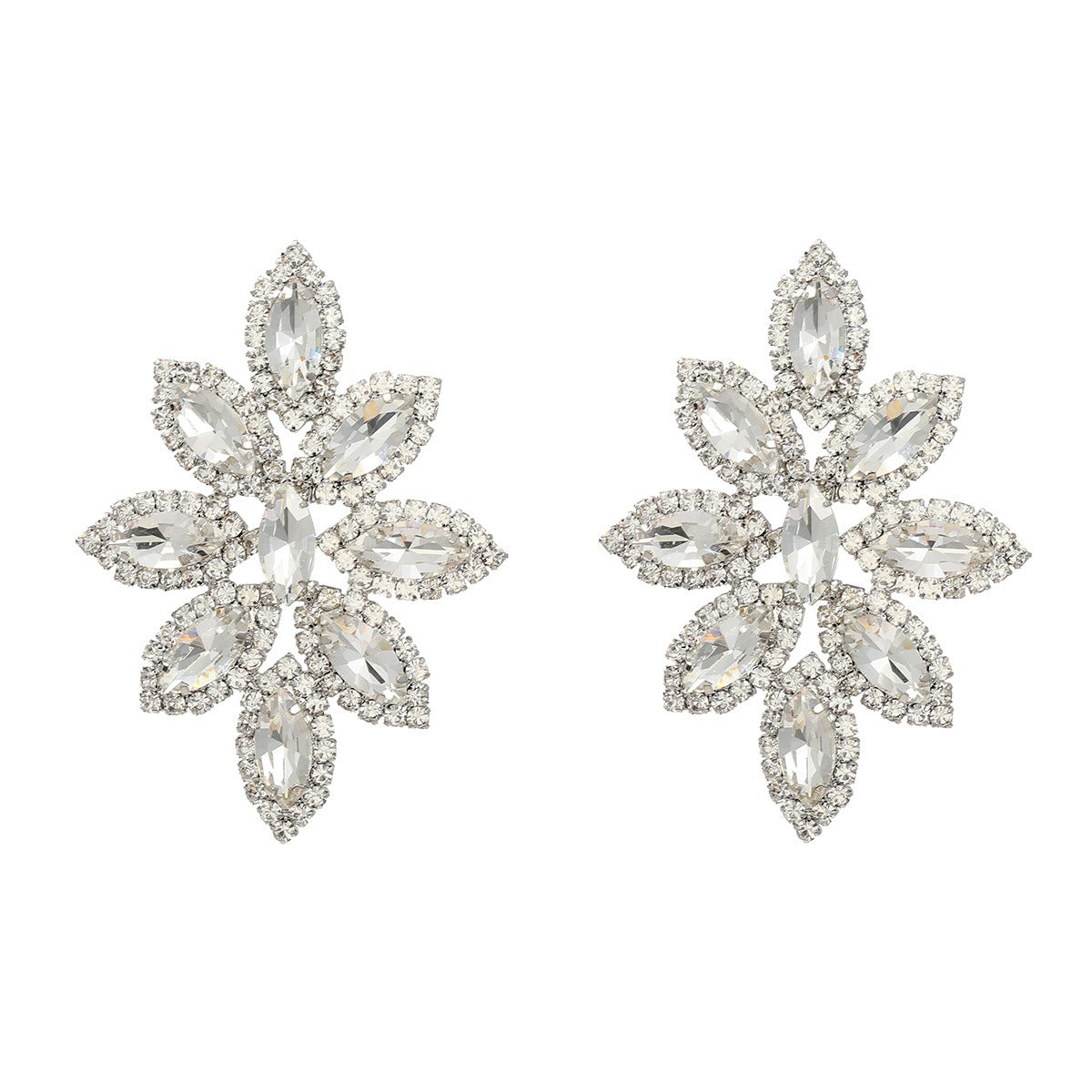 Super Flash Claw Chain European and American Exaggerated Earrings Women's Alloy Water Diamond Flower Earrings