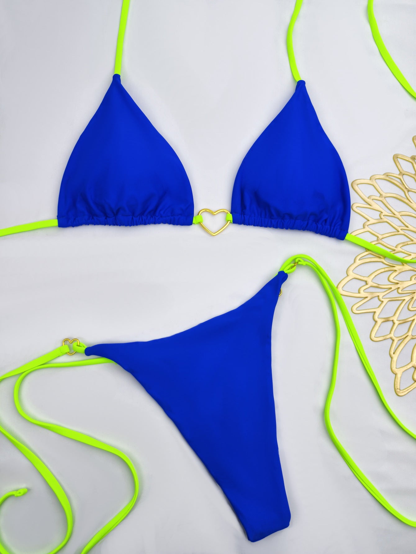 Heart shaped metal buckle triangle cup bikini
