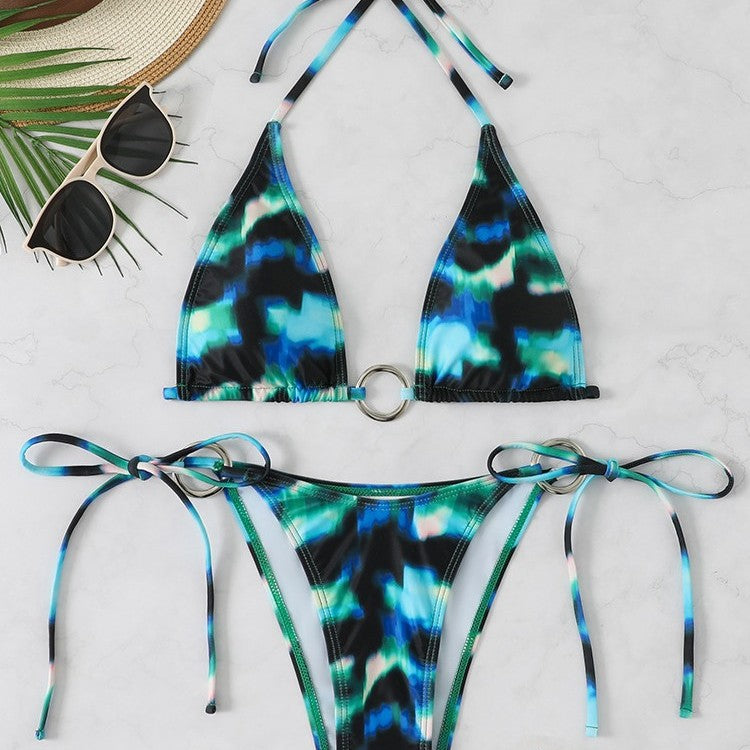 Split swimsuit strap backless bikini