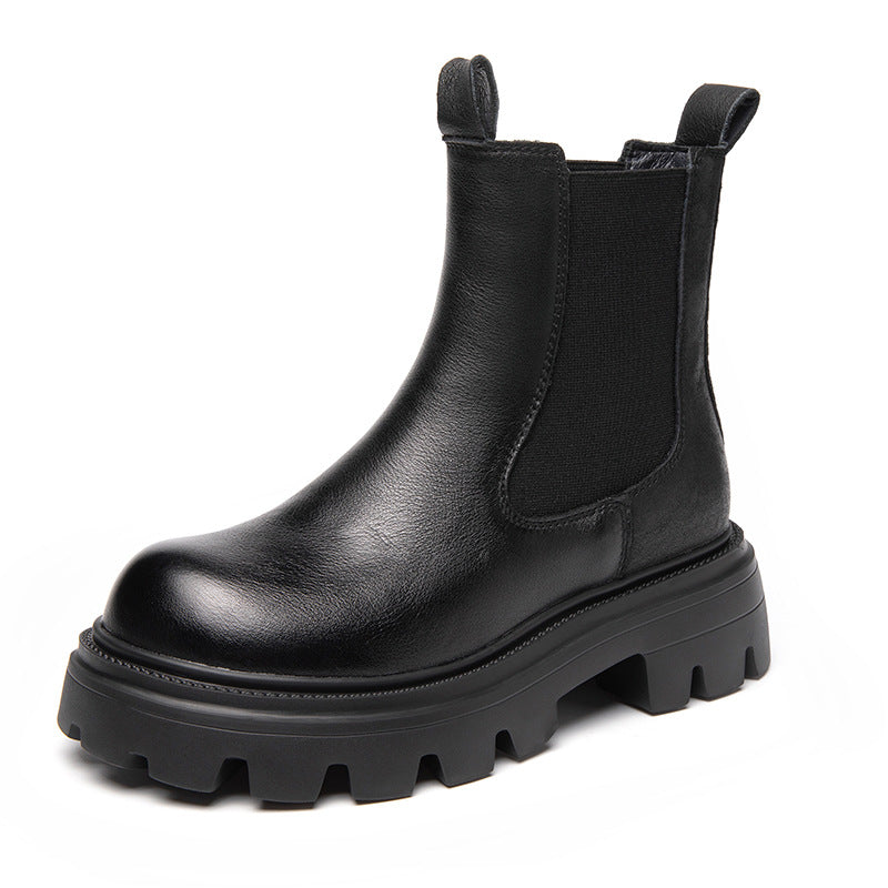 Height increasing short boots with plush chimney single boots
