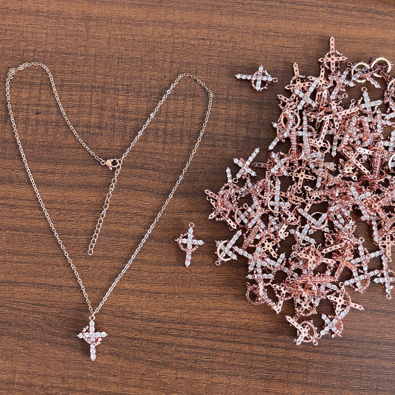 Stainless Steel Plated Genuine Gold Cross Pendant Necklace Full of Zircon Platinum 18K Gold Cross Necklace for Women