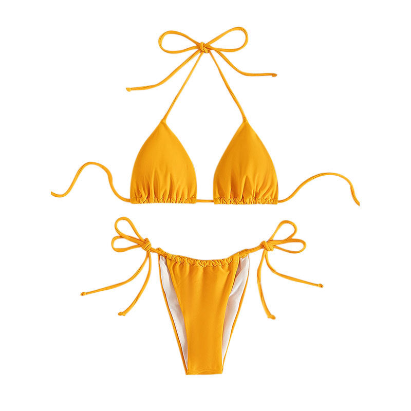 Sexy Solid Color Bikini Set with Tie-Straps