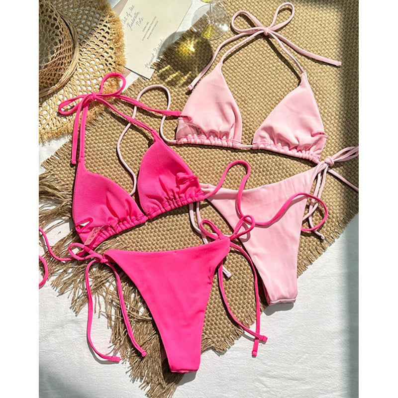 Solid Color Tie-up Bikini Women's Swimwear