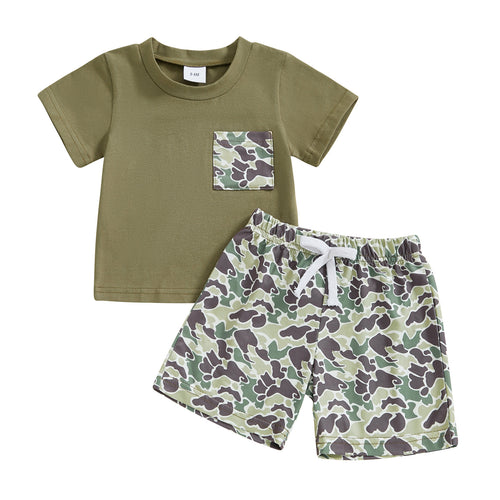Casual Camouflage Short SleeveShorts Set for Boys, Kids Two-Piece Outfit