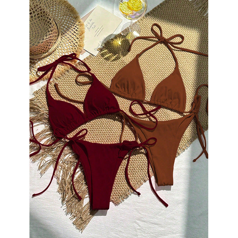 Solid Color Tie-up Bikini Women's Swimwear