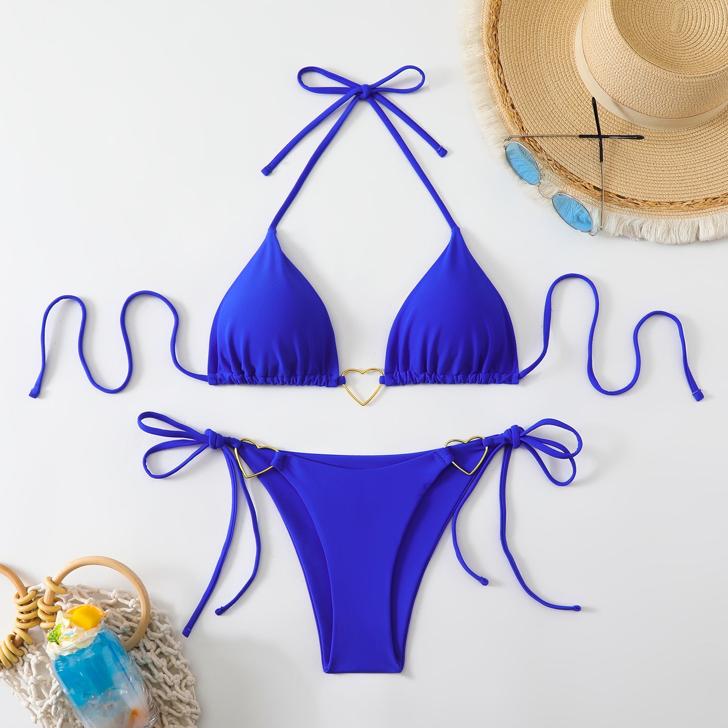 Printed neck hanging suspender bikini
