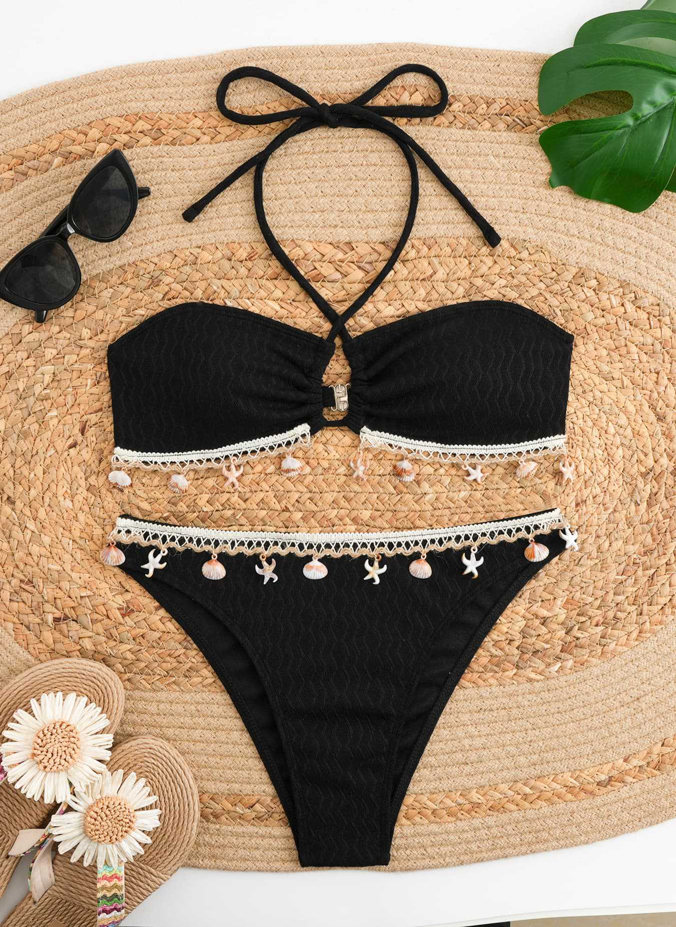 Hanging neck tassel pendant bikini swimsuit for women