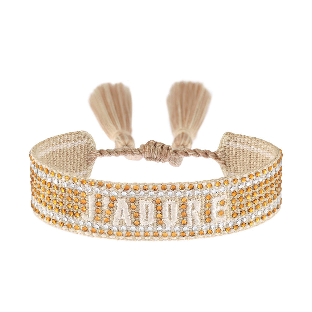 Cross-border Fully Ironed Colorful Diamond Woven DIY Bracelet Accessories for Women Creative Ethnic Embroidery Letter Rope