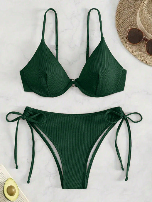 Solid color collar bikini set