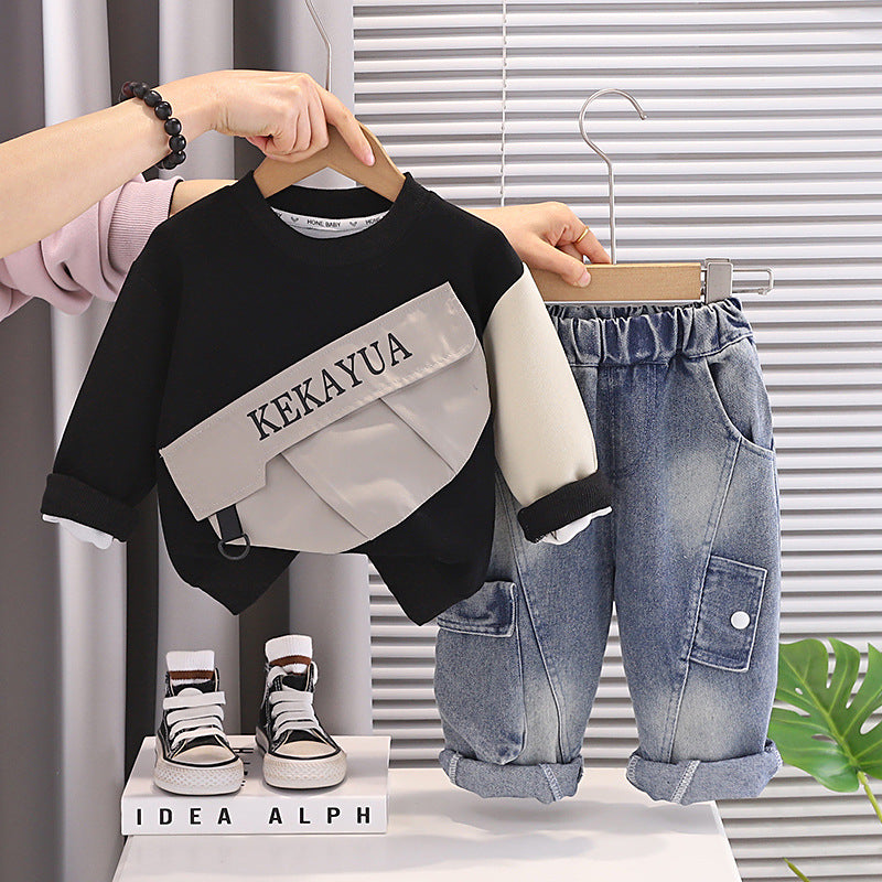 Long sleeved hoodie two-piece set for baby children's clothing