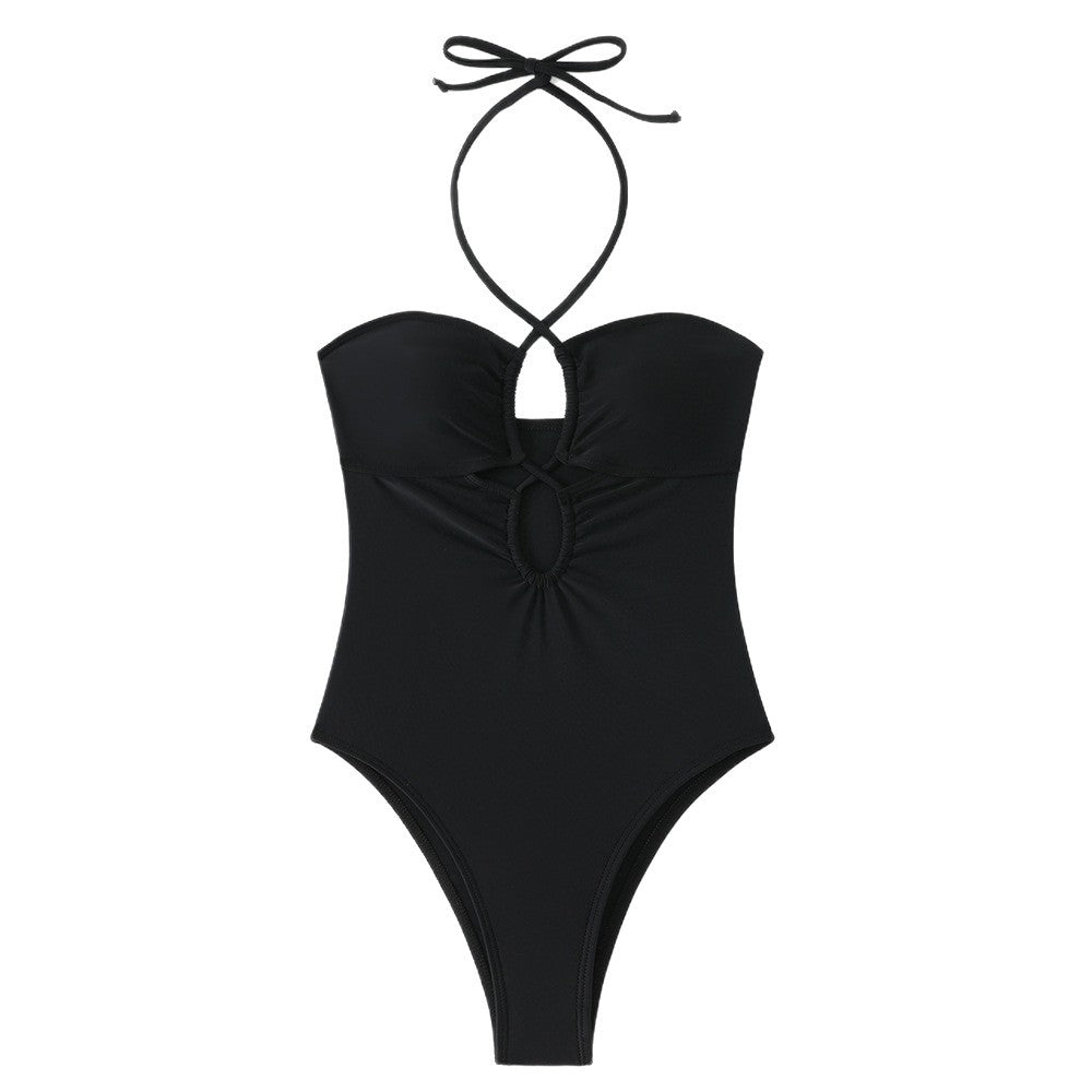Conjoined hollow neck hanging triangle beach bikini