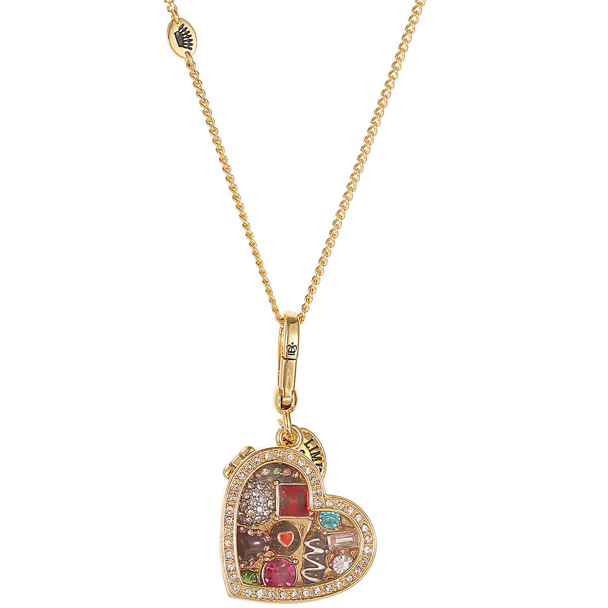 Enamel glazed chocolate gemstone transparent heart-shaped box with openable pendant