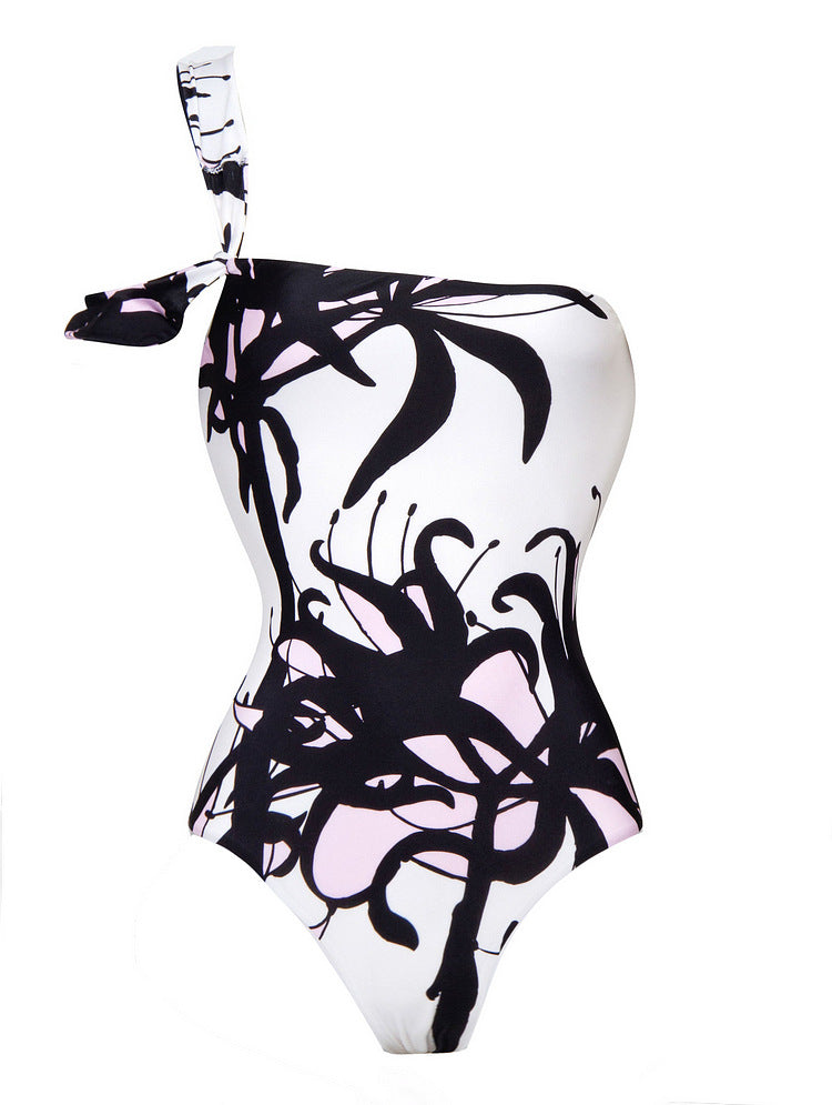 Printed One-Shoulder High-End Swimwear Set for Women, Two-Piece Suit