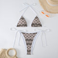Split triangle bikini with lace up print swimsuit