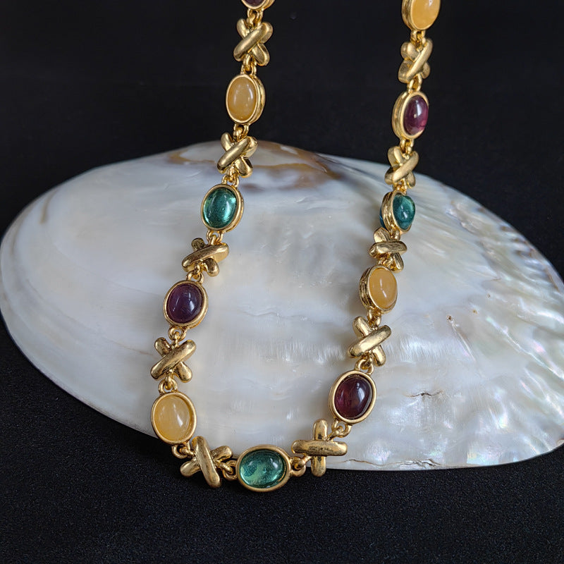 Vintage Double sided Candy Colored Glass Necklace Pendant from Medieval Heavy Industries