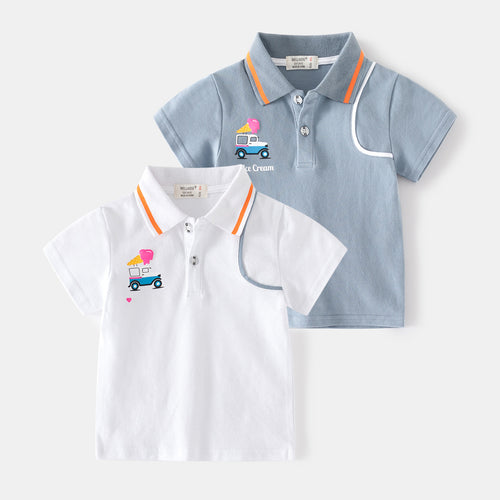 Cartoon Print Boys' Fashion Short Sleeve Cotton Polo Shirt for Kids