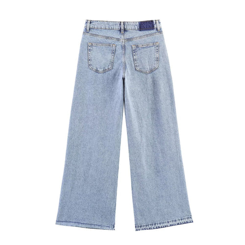 Crochet stitched high waist wide leg jeans