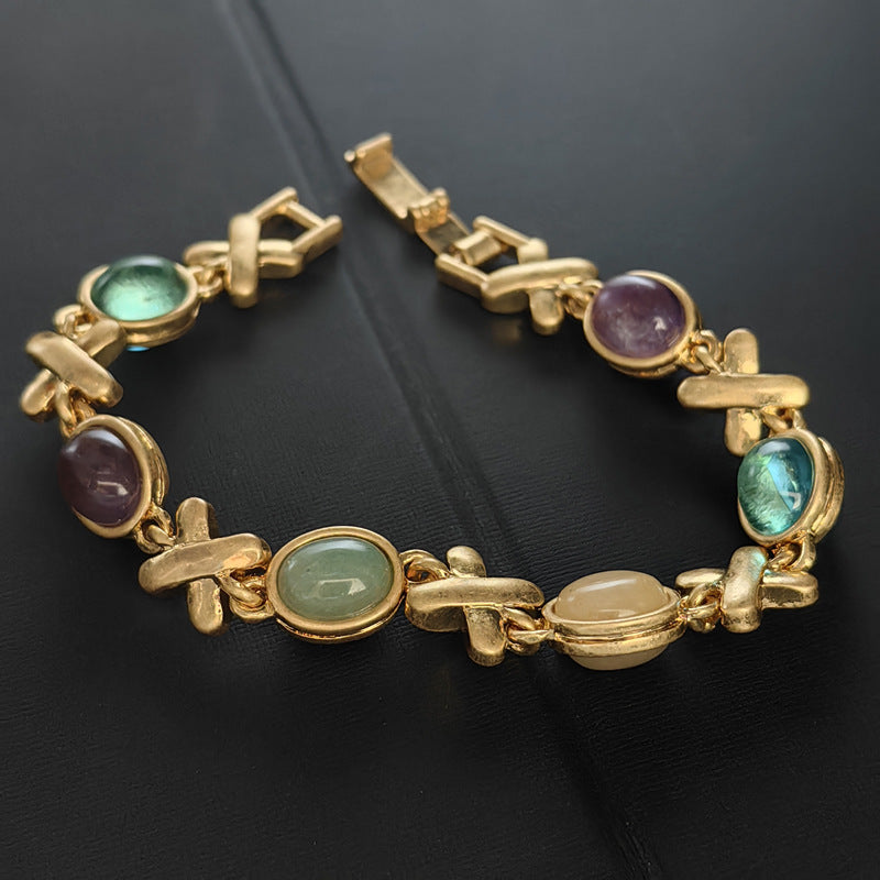 Vintage Double sided Candy Colored Glass Necklace Pendant from Medieval Heavy Industries