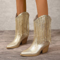 Women Vintage Chunky Heel Wrinkled Slip-on V-Opening Western Cowboy Boots