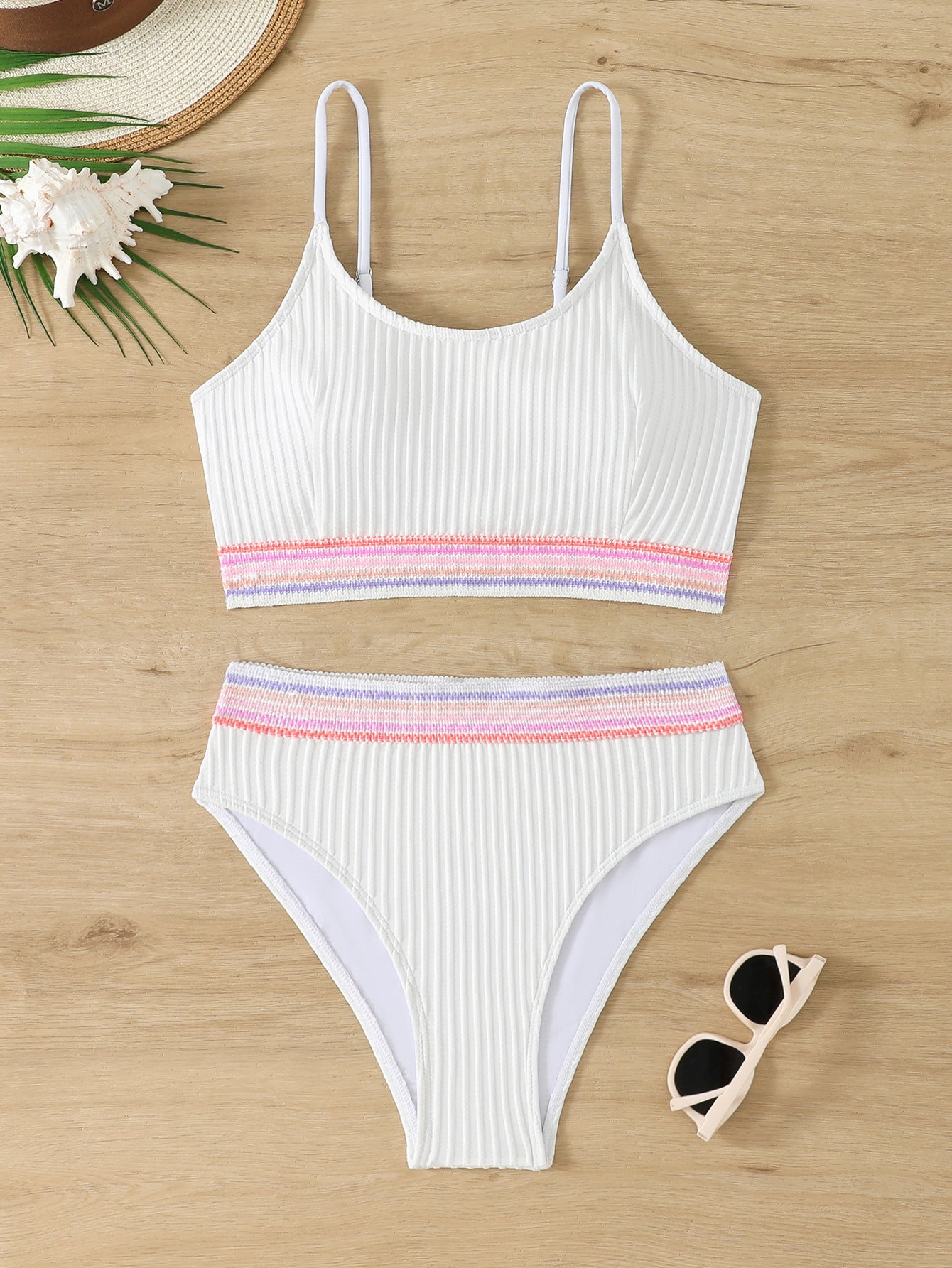 Split two-piece bikini with multiple colors