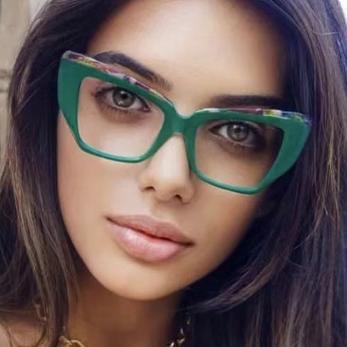 Cat's Eye Large Frame Glasses Frame Color Contrasting Ins Flat Mirror TR90 Anti Blue Light Color blocked Fashion Glasses Frame