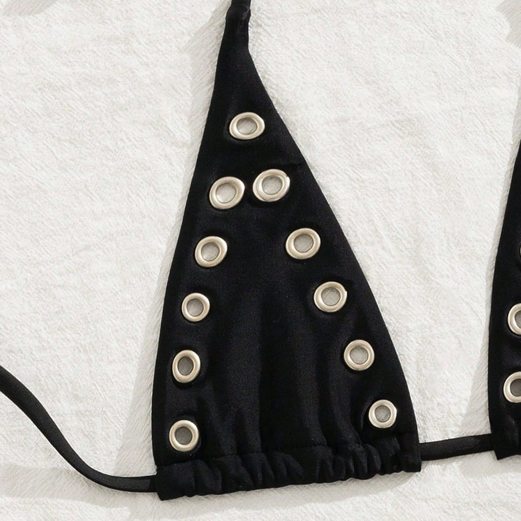 Black neck hanging triangle cup bikini set