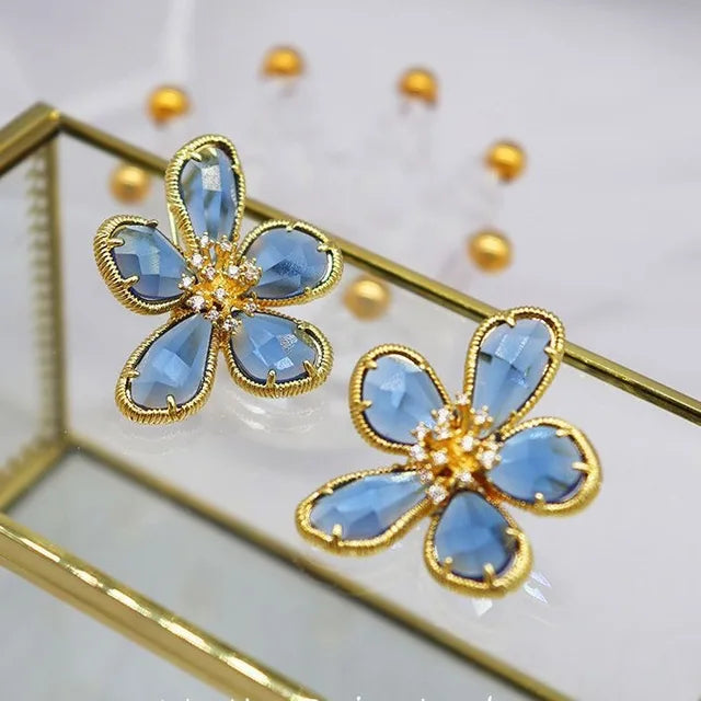 Fashion Crystal Flowers Stud Earrings for Women Trendy Europe Korean Exaggerated Personality Jewelry