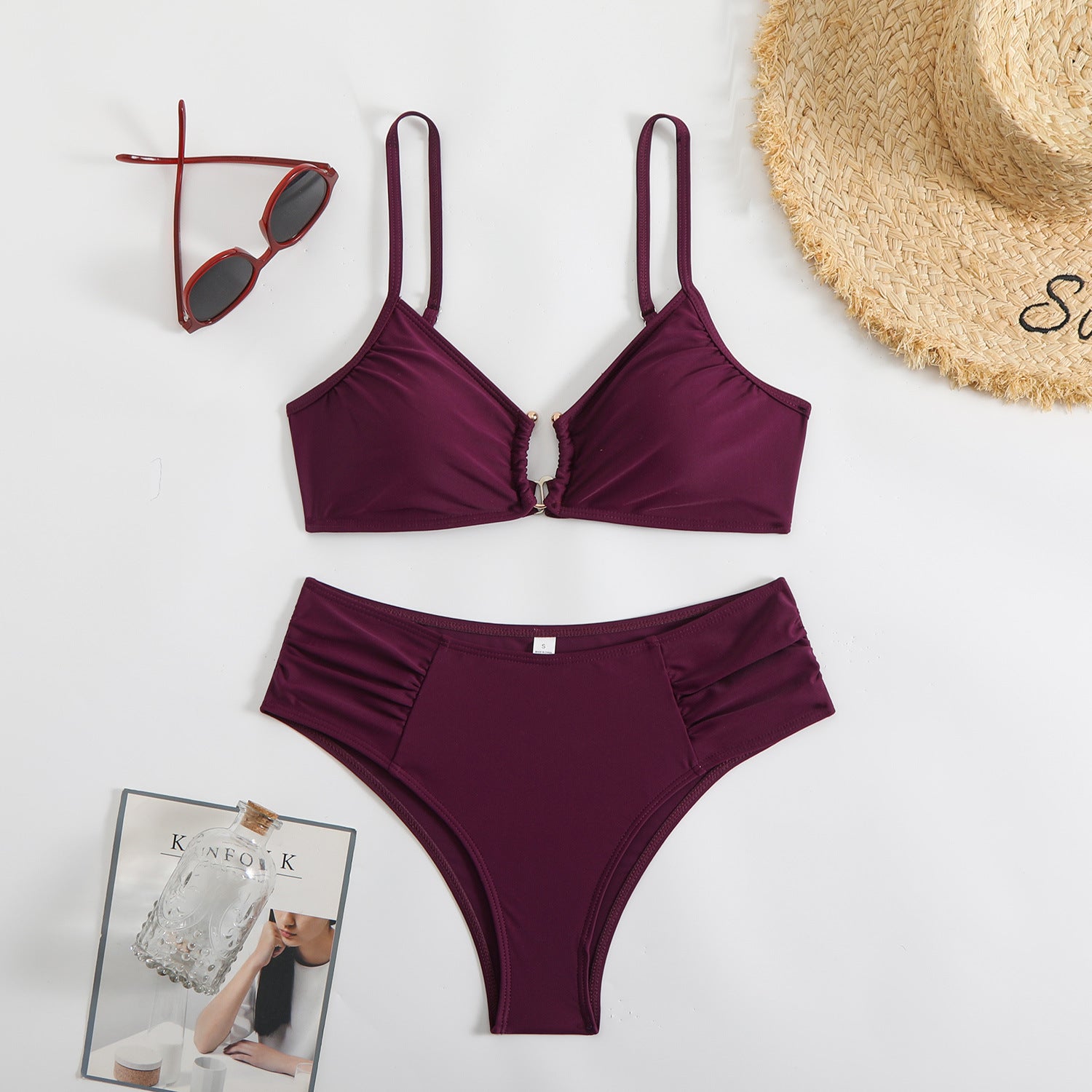 Solid color triangle bikini swimsuit