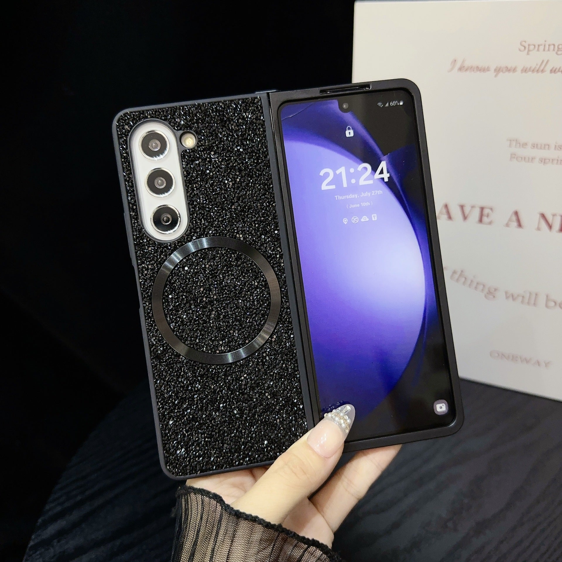 Suitable for Samsung Z Fold 6 Phone Case, Foldable Screen Z Fold 5/W24 Protective Cover, Magnetic Glitter Z Fold 3/4 Case