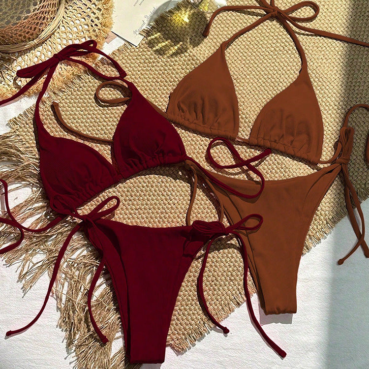 Solid Color Tie-up Bikini Women's Swimwear