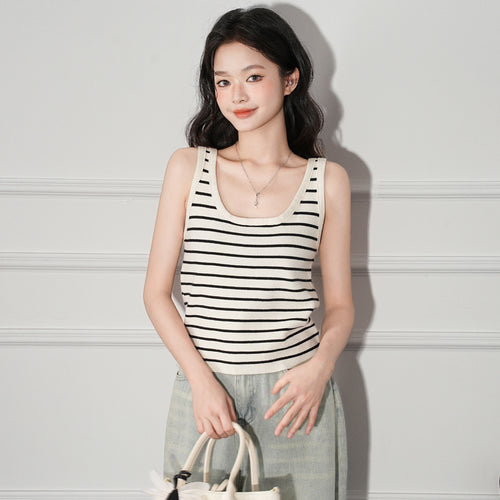 Color-block Knit Camisole Top for Women, Short Sleeveless Slim Fit Summer Inner Wear